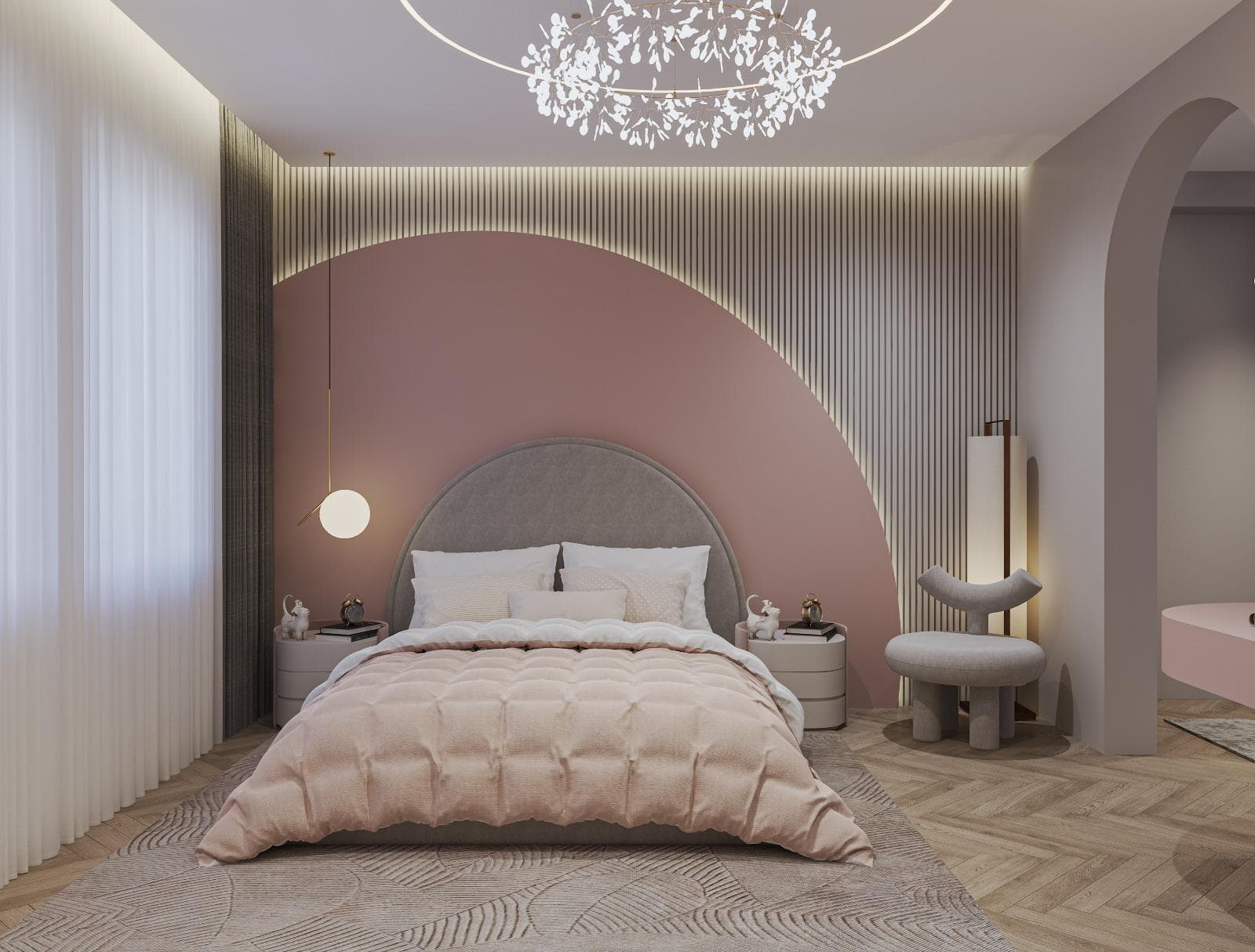 Calm premium bedroom interior with soft architectural lighting